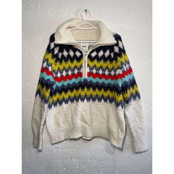 Aerie fair isle quarter zip wool blend sweater womens small cozy heavy thick - Picture 2 of 8